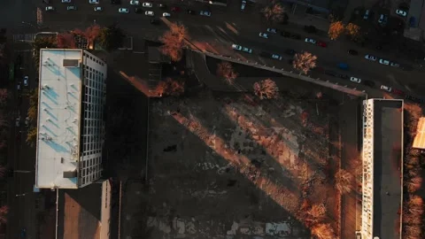 Aerial view down to empty field cleared after demolishment. Abstract concept  Stock Footage 148336038