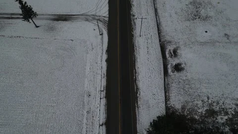 Aerial View Down to Up of Grand River Street during Winter - Drone Following Stock Footage 314202372