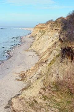 Aerial view down from the sand cliffs of peninsula names darss at baltic sea  Stock Photos