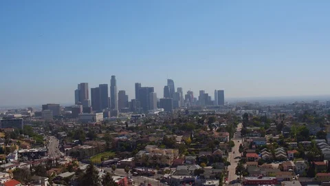 Aerial View down town Los Angeles Near Dodger Stadium Elysian Park noon Vídeo Stock 94325511