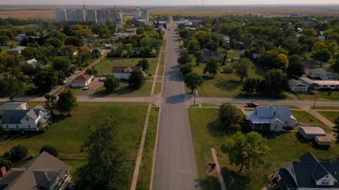 Aerial view down a tree-lined residential street in Lebanon Stock Footage 345532764