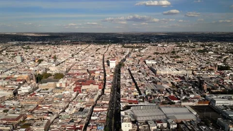 Aerial view of downtown Aguascalientes with a crowded avenue Stock Footage 342089717