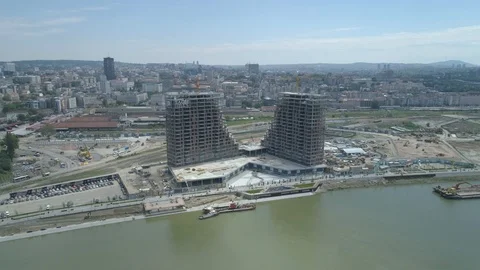 Aerial view of downtown Belgrade Stock Footage 88834366