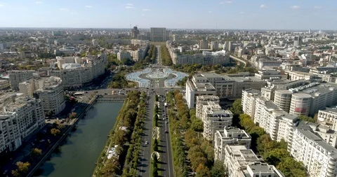 Aerial view of downtown Bucharest Stock Footage 96119942
