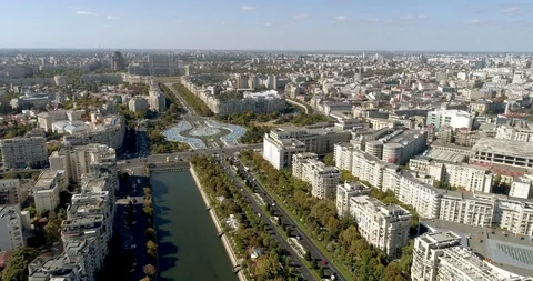 Aerial view of downtown Bucharest Stock Footage 96119962
