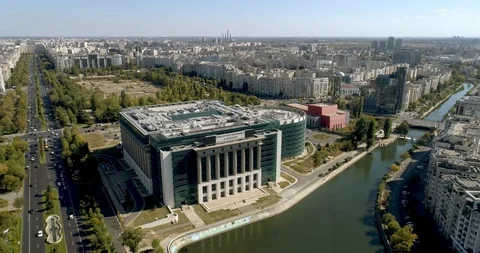 Aerial view of downtown Bucharest Stock Footage 96120044