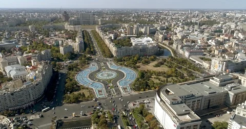 Aerial view of downtown Bucharest Stock Footage 96120107