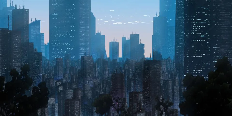 Aerial view of downtown. Calm scene. Ilustración de archivo