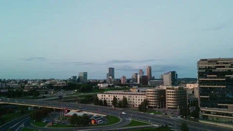 Aerial view of the Downtown. The camera flies towards the city center Video stock 248636206