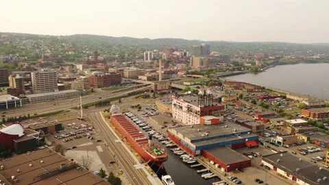 Aerial view of Downtown Duluth, Minnesota, United States Stock Footage 244582653