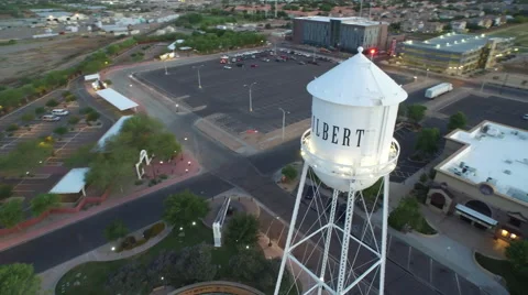 Aerial View of Downtown Gilbert Water Tower Stock Footage 59584238
