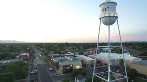 Aerial View of Downtown Gilbert Water Tower Stock Footage 59584419