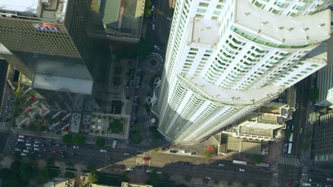 Aerial view downtown heli-pads on a sunny day in Los Angeles, California. Shot o Stock Footage 199459589
