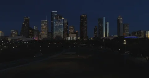 Aerial view of downtown houston at night Stock Footage