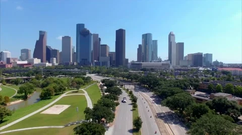 Aerial View of Downtown Houston Skyline Stock Footage
