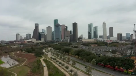 Aerial View Of Downtown Houston Skyline And The Houston Bayou Video stock 347743053