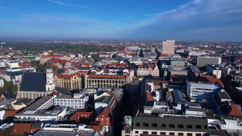 Aerial View of Downtown Leipzig Germany, Central Buildings and Marktplatz, Stock Footage 268422688