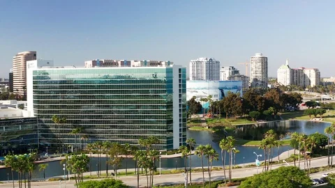 Aerial view of downtown Long Beach California hotels and convention center. Stock Footage 111050871