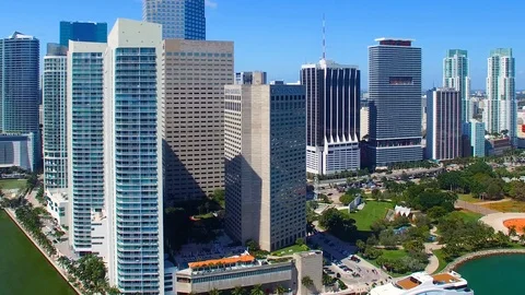Aerial view of Downtown Miami on a beautiful winter day Stock Footage