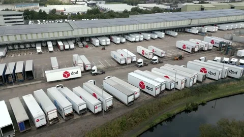 Aerial view of a DPD logistics yard 스톡 동영상 224125748