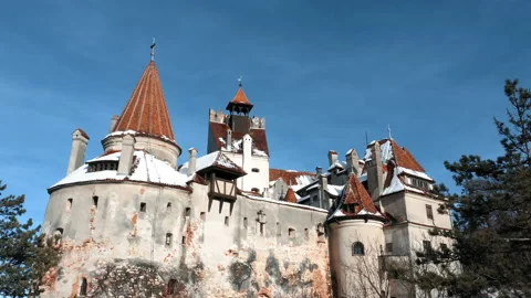Aerial View of Dracula's Castle In Winter. Bran Castle, Transylvania. Stock Footage 167799284