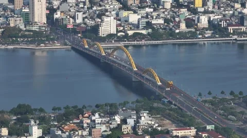 Aerial view of dragon bridge in da nang city vietnam Vidéo 312032790
