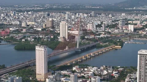 Aerial view of dragon bridge in da nang city vietnam Video stock 312032793