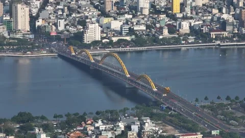 Aerial view of dragon bridge in da nang city vietnam Видео 312032866
