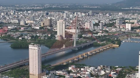 Aerial view of dragon bridge in da nang city vietnam 스톡 동영상 312032879