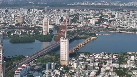 Aerial view of dragon bridge in da nang city vietnam 스톡 동영상 312032892