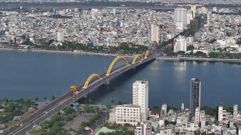 Aerial view of dragon bridge in da nang city vietnam 스톡 동영상 312033261