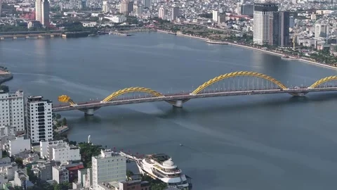 Aerial view of dragon bridge in da nang city vietnam Video stock 312034154