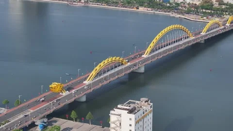 Aerial view of dragon bridge in da nang city vietnam Stock Footage 312034564