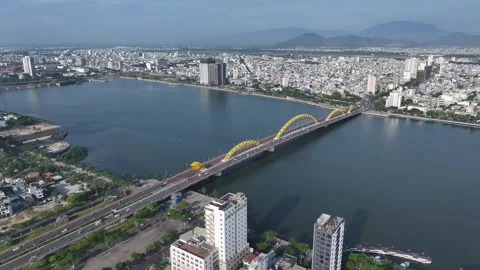 Aerial view of dragon bridge in da nang city vietnam Stock Footage 312034571