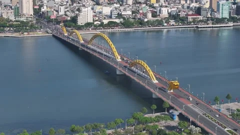 Aerial view of dragon bridge in da nang city vietnam Video stock 312034698