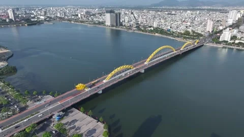 Aerial view of dragon bridge in da nang city vietnam Video stock 312034704