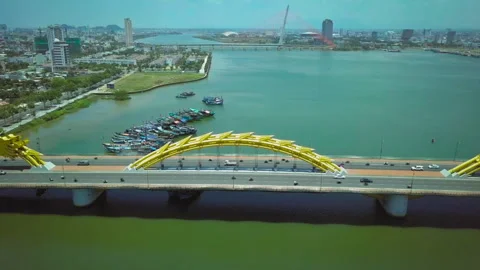 Aerial view of dragon bridge in da nang vietnam Stock Footage 329512462