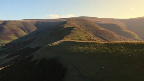 Aerial view of Dragons Back Brecon Beacons during a sunrise morning in autumn Video stock 321193710
