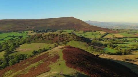 Aerial view of Dragons Back Brecon Beacons during a sunrise morning in autumn Stock Footage 321193712