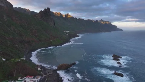 Aerial View of Dramatic Anaga Coastline and Mountain Range Near Taganana 스톡 동영상 344715710