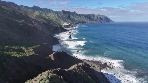 Aerial View of Dramatic Anaga Coastline and Mountains, Tenerife 스톡 동영상 344739562