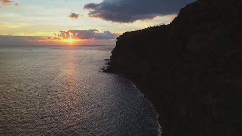 Aerial View of Dramatic Cliffs at Sunset, Madeira Stock Footage 310830172