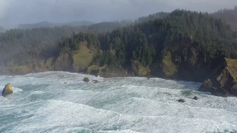 Aerial View of Dramatic Coast of Oregon Stock Footage 122331872