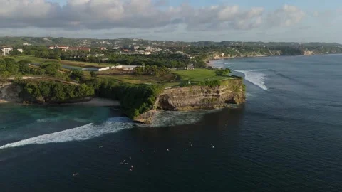 Aerial View of Dramatic Coastal Cliffs and Ocean at Balangan Beach, Bali Video stock 337607033