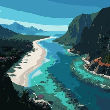 Aerial view of dramatic coastal cliffs and sandy beach 스톡 일러스트