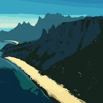 Aerial view of dramatic coastal cliffs and sandy beach 스톡 일러스트