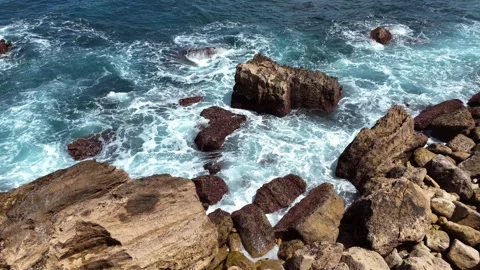 Aerial View of Dramatic Coastal Rock Formations Along Portugal's Shoreline Stock-Footage 345841095