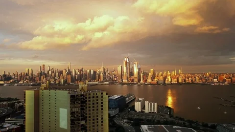 Aerial view Dramatic Evening in New York City 4k Video stock 94619522