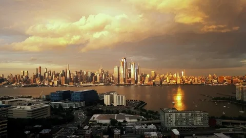Aerial view Dramatic Evening in New York City series 4k Stock Footage 94620578