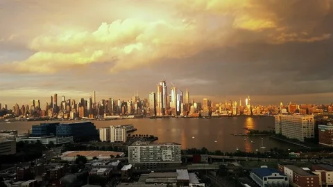 Aerial view Dramatic Evening in New York City series 4k Stock Footage 94621409